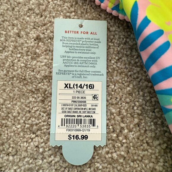 NWT Cat and Jack Tropical Leaf Print Ruffles One Piece Swim Girls XL (14/16) - Picture 6 of 8